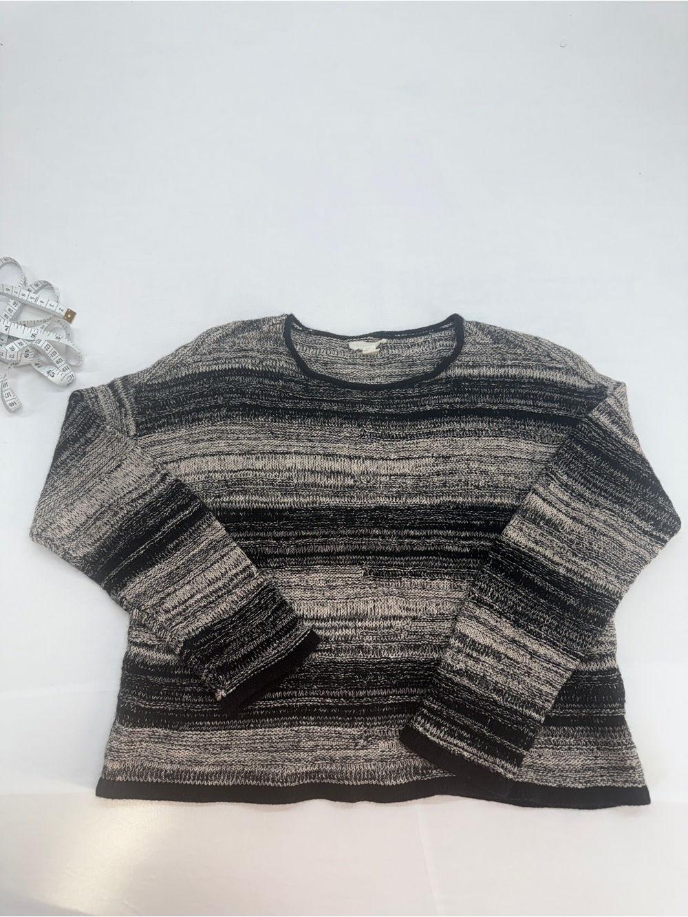 Eileen Fisher Striped Crewneck Sweater - Black & Gray